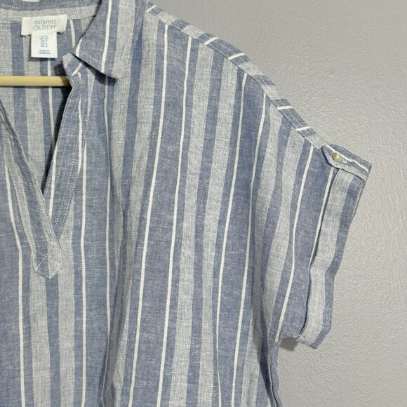 Sigrid Olsen Linen Blouse Top Women Size S Stripe Collar Oversized Loose Relaxed - Picture 9 of 11